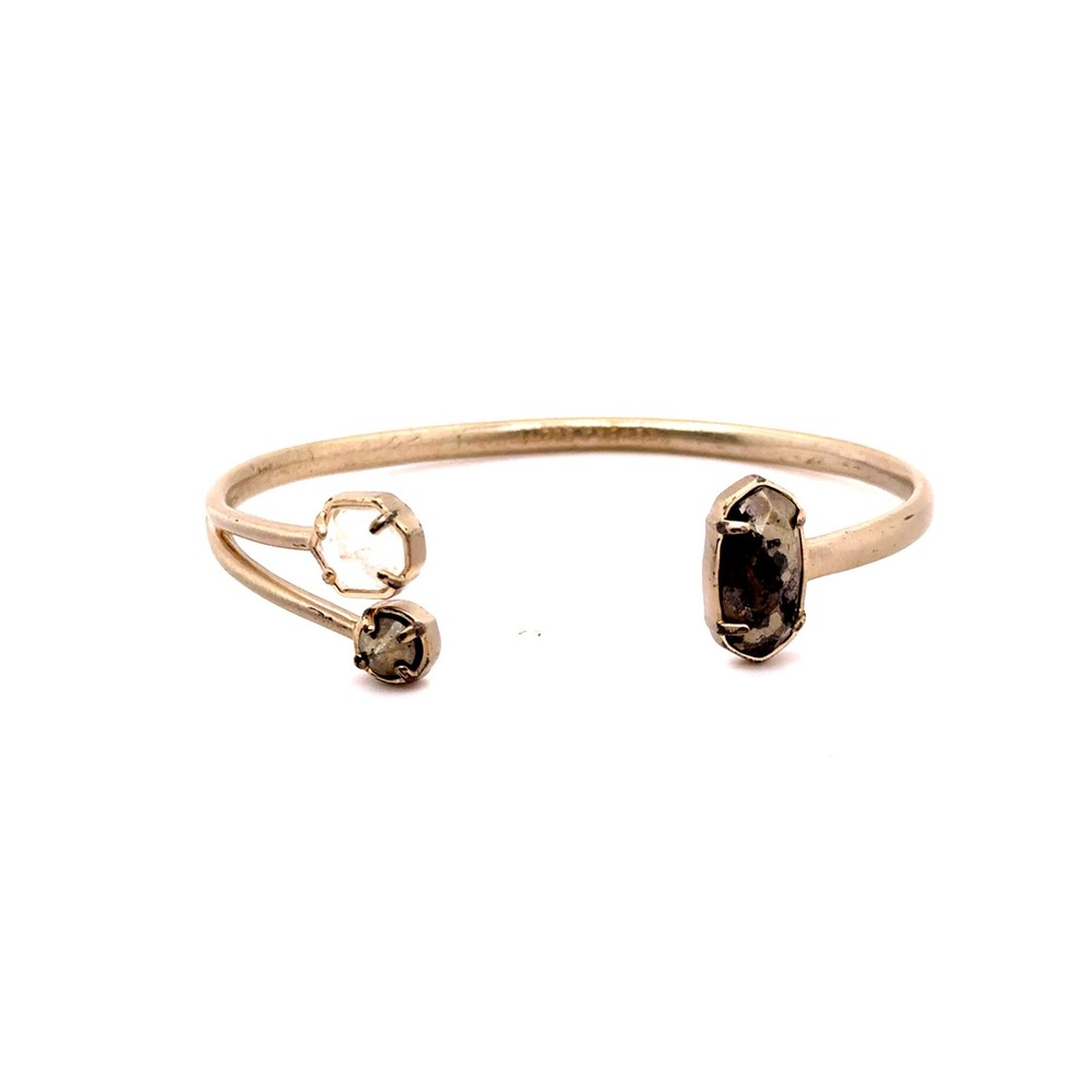 Kendra Scott Gold Tone Multi Stone Open Cuff Bracelet Clear Dark Crystals